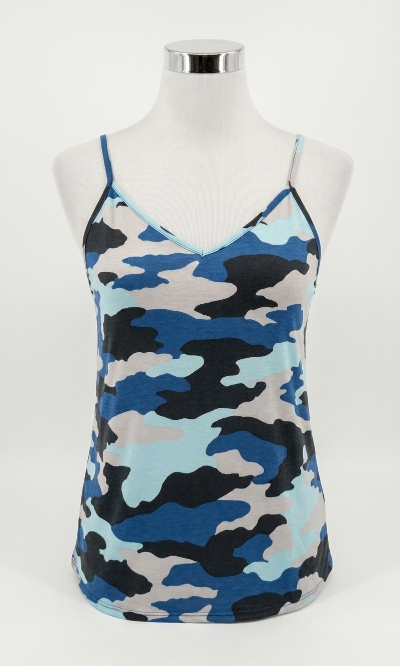 NEW SEW IN LOVE camo tank top in blue